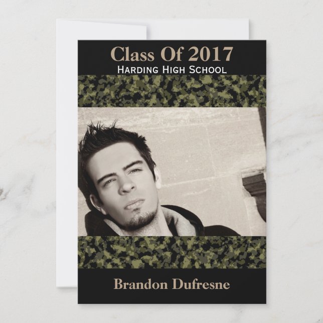 Camouflage & Black Graduation Party Invitation (Front)