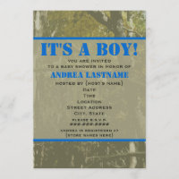 Camouflage & Blue Baby Shower Invitation