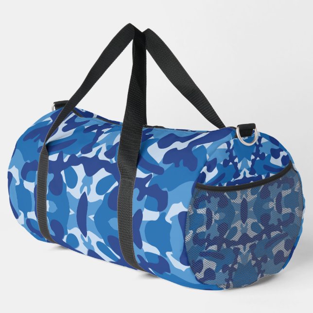 Camouflage Blue Camo Army Pattern Monogram Duffle Bag (Right Corner)