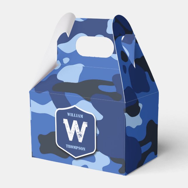 Camouflage Blue Camo Army Pattern Monogram   Favour Box (Front Side)