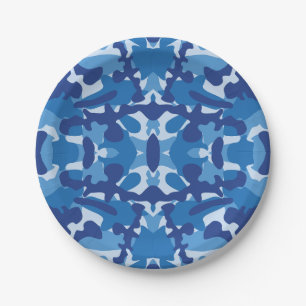 Camouflage Blue Camo Army Pattern Monogram Paper Plate
