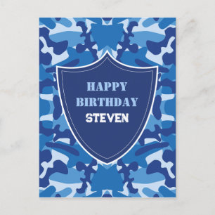 Camouflage Blue Camo Army Pattern Monogram Postcard