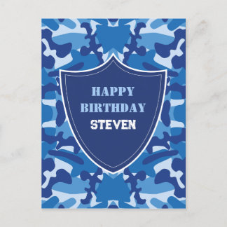 Camouflage Blue Camo Army Pattern Monogram Postcard