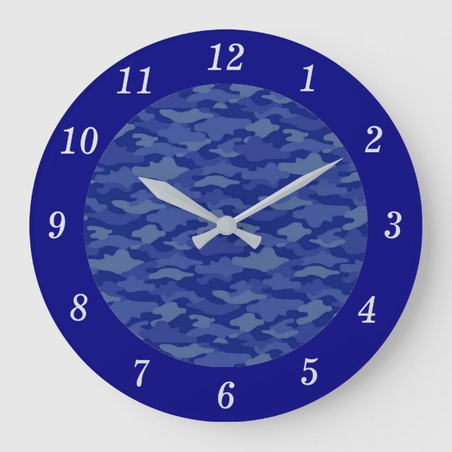 Camouflage Blue Round Wall Clock (Front)