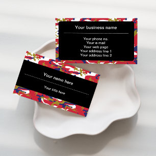 Camouflage, Blue White Red Gold, Military, Army Business Card