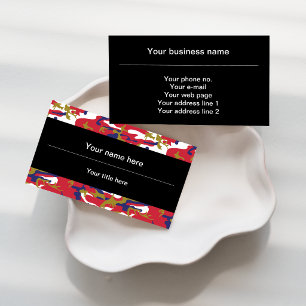 Camouflage, Blue White Red Gold, Military, Army Business Card