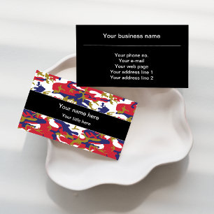 Camouflage, Blue White Red Gold, Military, Army Business Card