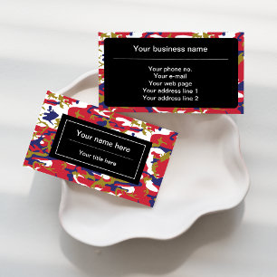 Camouflage, Blue White Red Gold, Military, Army Business Card