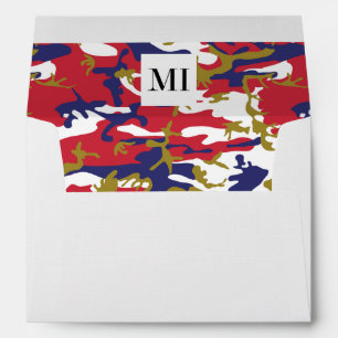 Camouflage, Blue White Red Gold, Military, Army Envelope