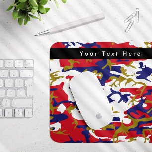 Camouflage, Blue White Red Gold, Military, Army Mouse Mat