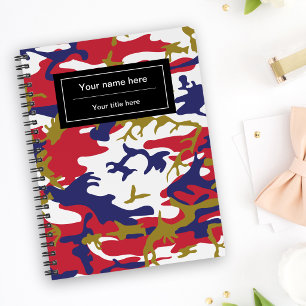 Camouflage, Blue White Red Gold, Military, Army Notebook