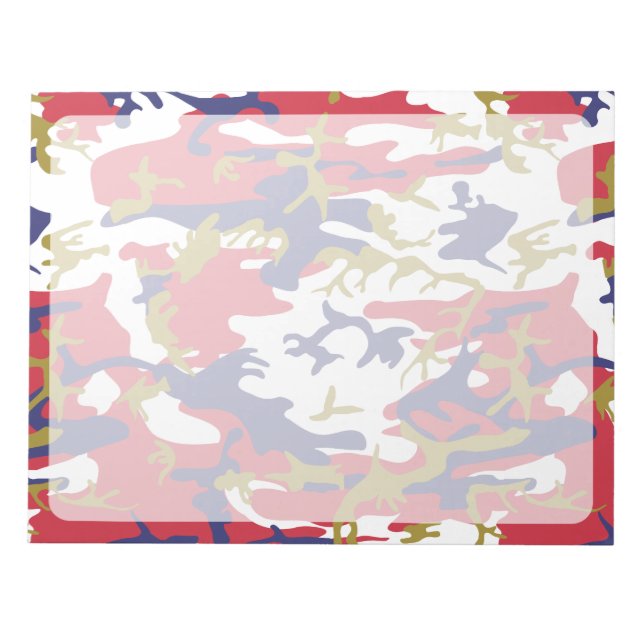 Camouflage, Blue White Red Gold, Military, Army Notepad (Front)