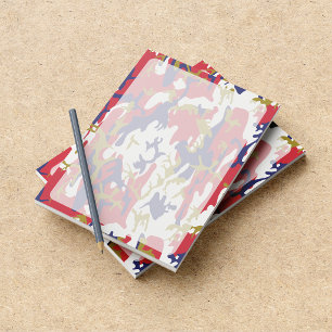 Camouflage, Blue White Red Gold, Military, Army Notepad
