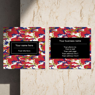 Camouflage, Blue White Red Gold, Military, Army Square Business Card