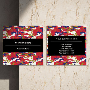 Camouflage, Blue White Red Gold, Military, Army Square Business Card