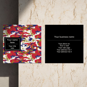 Camouflage, Blue White Red Gold, Military, Army Square Business Card