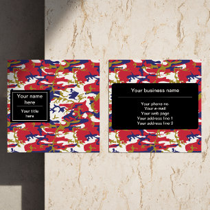 Camouflage, Blue White Red Gold, Military, Army Square Business Card