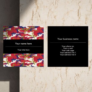 Camouflage, Blue White Red Gold, Military, Army Square Business Card