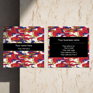 Camouflage, Blue White Red Gold, Military, Army Square Business Card