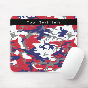 Camouflage, Blue White Red Grey, Military, Army Mouse Mat