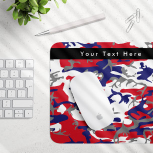 Camouflage, Blue White Red Grey, Military, Army Mouse Mat
