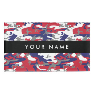 Camouflage, Blue White Red Grey, Military, Army Name Tag