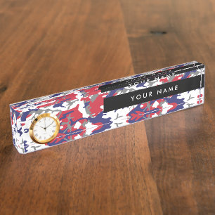 Camouflage, Blue White Red Grey, Military, Army Nameplate