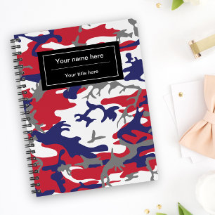 Camouflage, Blue White Red Grey, Military, Army Notebook