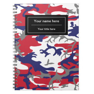 Camouflage, Blue White Red Grey, Military, Army Notebook