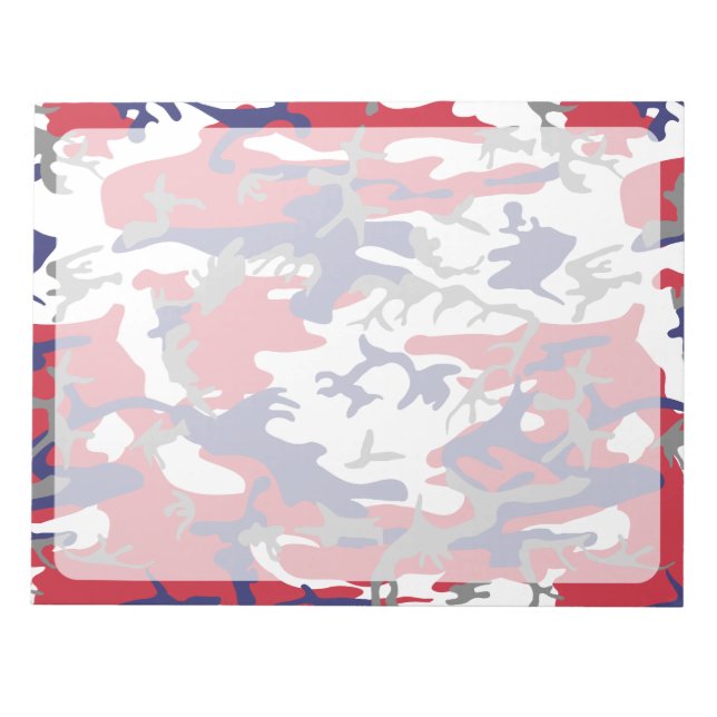 Camouflage, Blue White Red Grey, Military, Army Notepad (Front)