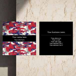 Camouflage, Blue White Red Grey, Military, Army Square Business Card