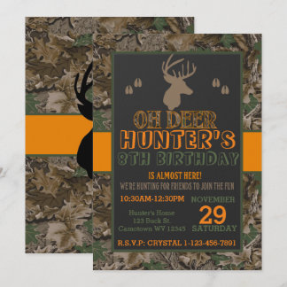 Camouflage Buck Deer Birthday Party Invitation