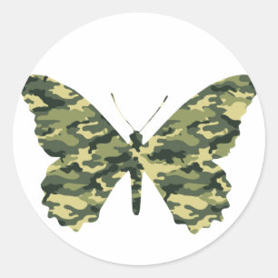 Camouflage Butterfly Silhouette Classic Round Sticker