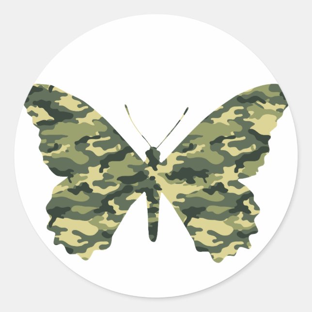 Camouflage Butterfly Silhouette Classic Round Sticker (Front)