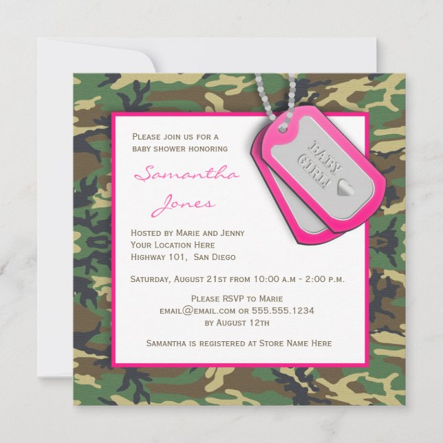 Camouflage / Camo Baby Girl Shower Invite (Front)
