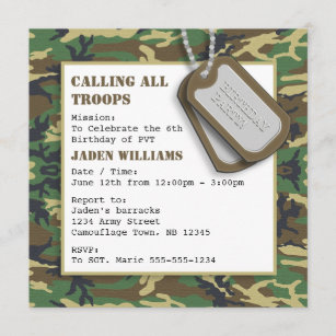 Camouflage / Camo Birthday Party with Dog Tags Invitation