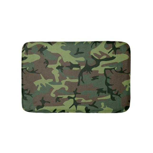 Camouflage Camo Green Brown Pattern Bath Mat (Front)
