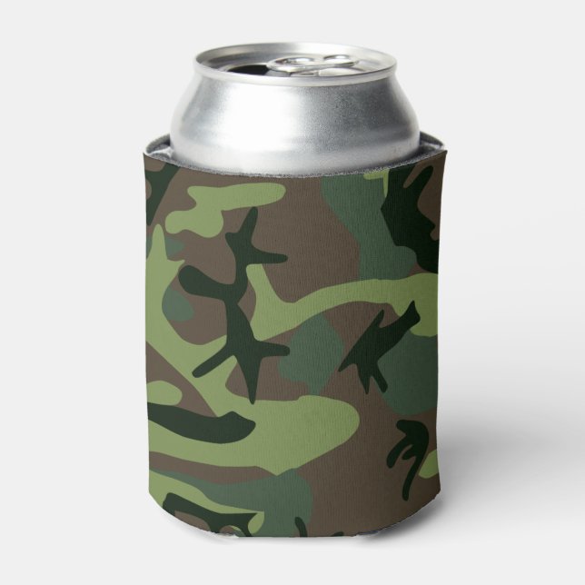 Camouflage Camo Green Brown Pattern Can Cooler (Can Front)