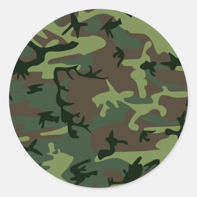 Camouflage Camo Green Brown Pattern Classic Round Sticker (Front)