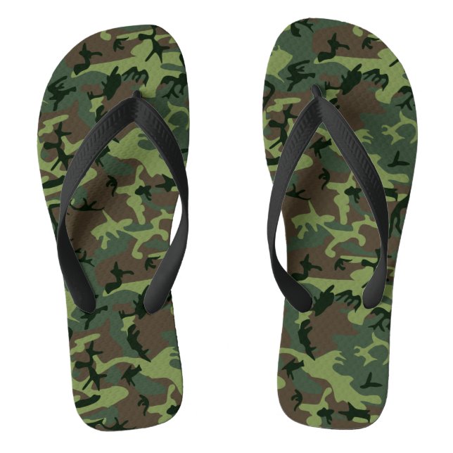 Camouflage Camo Green Brown Pattern Flip Flops (Footbed)