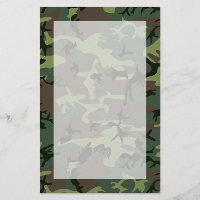 Camouflage Camo Green Brown Pattern Stationery (Front)