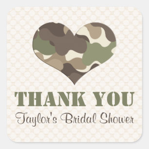 Camouflage Camo Heart Thank You Sticker Label