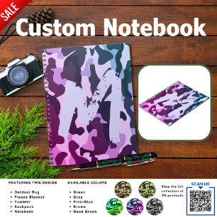 Camouflage Camping Pink Personalised Travel Notebook
