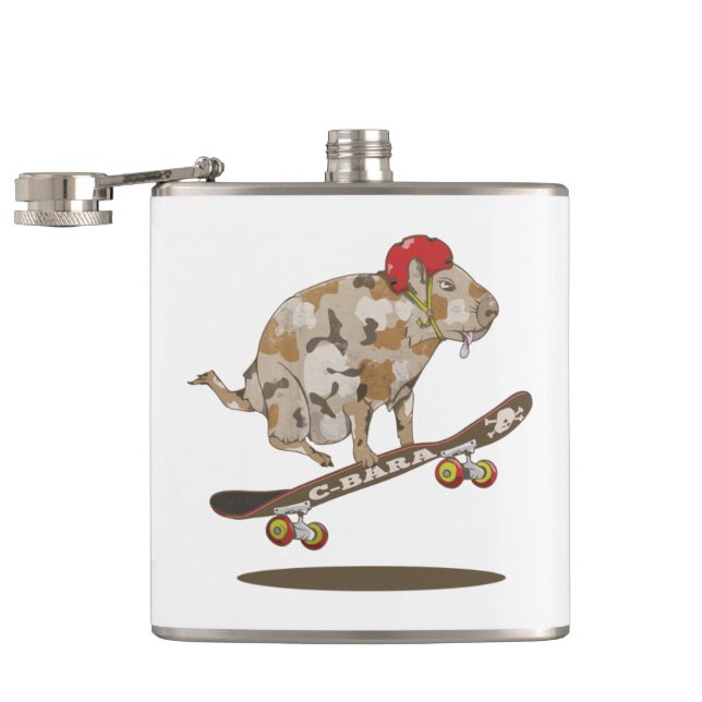 Camouflage Capybara Skateboarding Hip Flask (Opened)