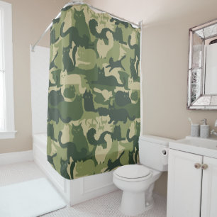 Camouflage Cats   Army Green Kitty Cats Camo Shower Curtain