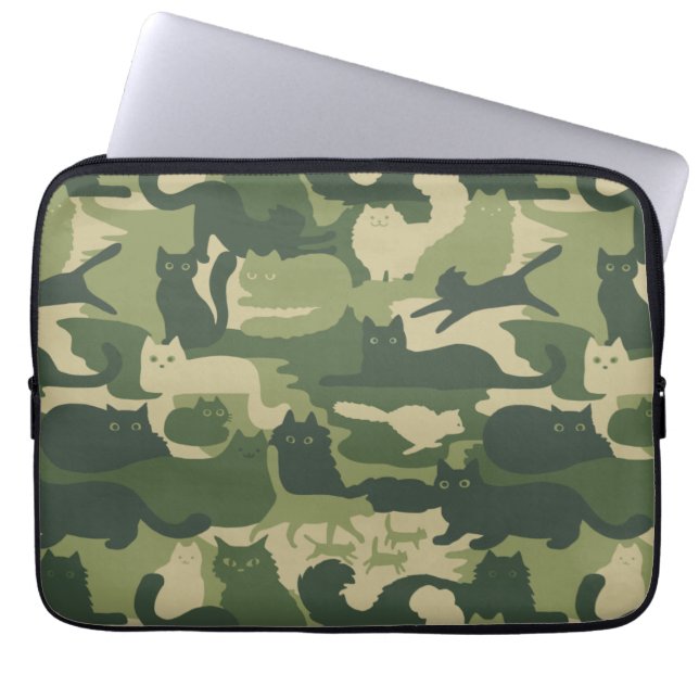 Camouflage Cats Pattern Army Green Kitty Cats Camo Laptop Sleeve (Front)