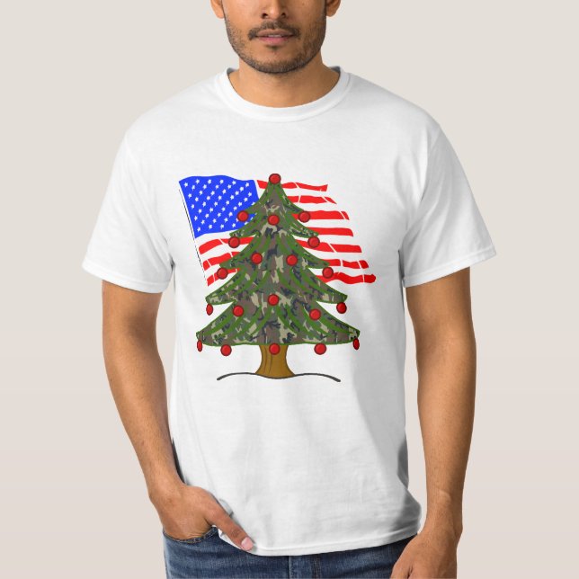 Camouflage Christmas USA Flag T-Shirt (Front)