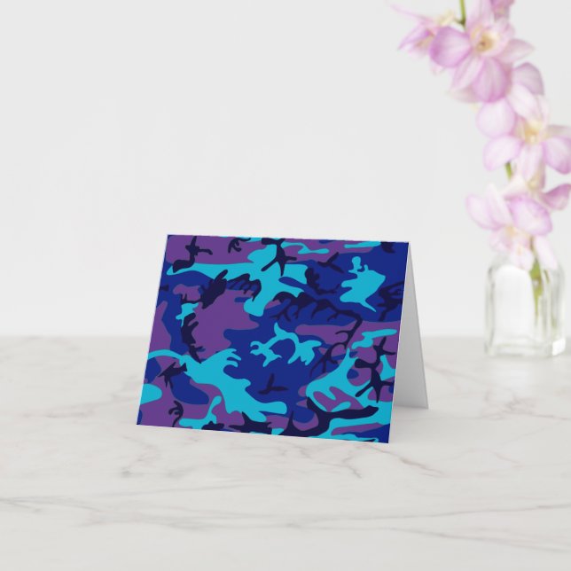 Camouflage Dark Blue & Purple Happy Birthday Card (Orchid)