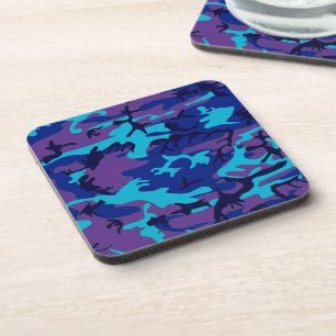 Camouflage Dark Blue & Purple Pattern Square Coaster