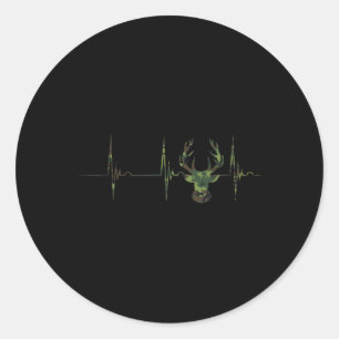 Camouflage Deer Antlers Hunting Heartbeat Ecg Puls Classic Round Sticker